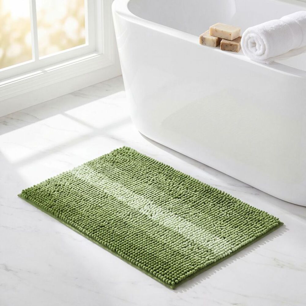 Contrasting Color Striped Bathroom Rugs 20" x 32" Green